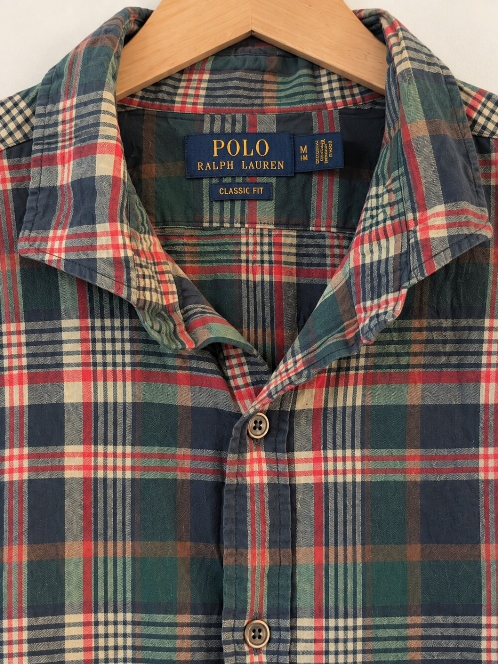 Polo Ralph Lauren Red, Green & Navy Plaid Flannel Button Down Shirt - Size Med